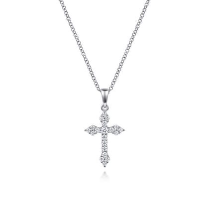 14K White Gold Diamond Cross Pendant Necklace