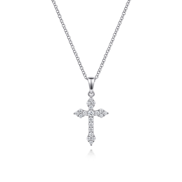 14K White Gold Diamond Cross Pendant Necklace - 0.25 ct - Shot 1