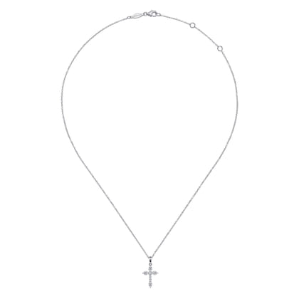 14K White Gold Diamond Cross Pendant Necklace