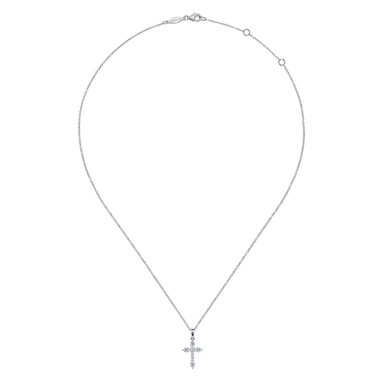 14K White Gold Diamond Cross Pendant Necklace - 0.25 ct - Shot 2