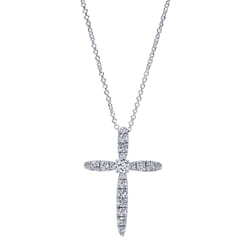 14K White Gold Diamond Cross Pendant Necklace