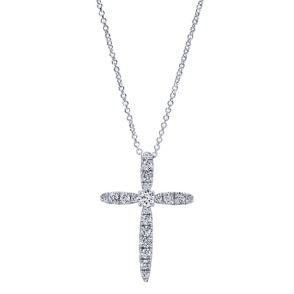 14K White Gold Diamond Cross Pendant Necklace