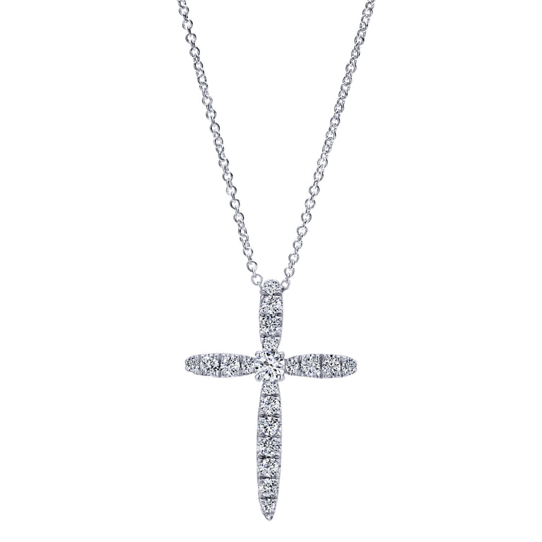 14K White Gold Diamond Cross Pendant Necklace - 0.51 ct - Shot 1