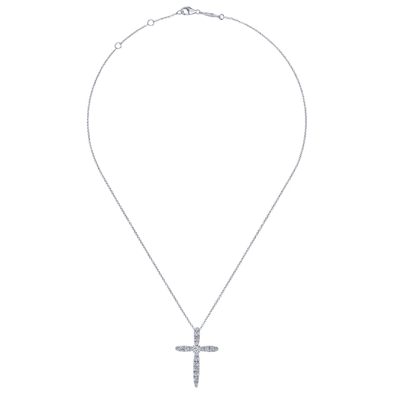 14K White Gold Diamond Cross Pendant Necklace - 0.51 ct - Shot 2