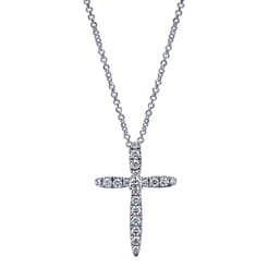 14K White Gold Diamond Cross Pendant Necklace