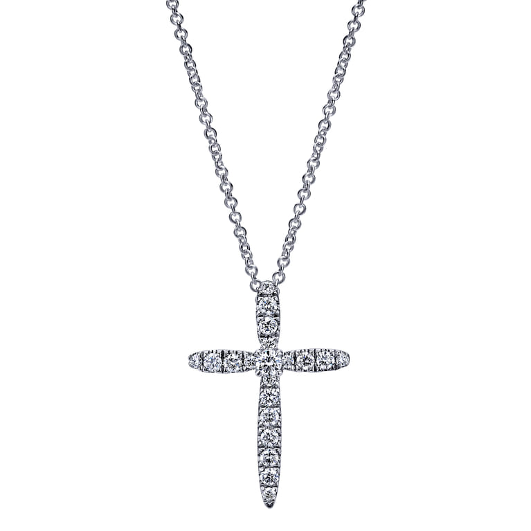 14K White Gold Diamond Cross Pendant Necklace - 0.25 ct - Shot 1