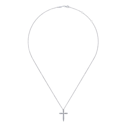 14K White Gold Diamond Cross Pendant Necklace