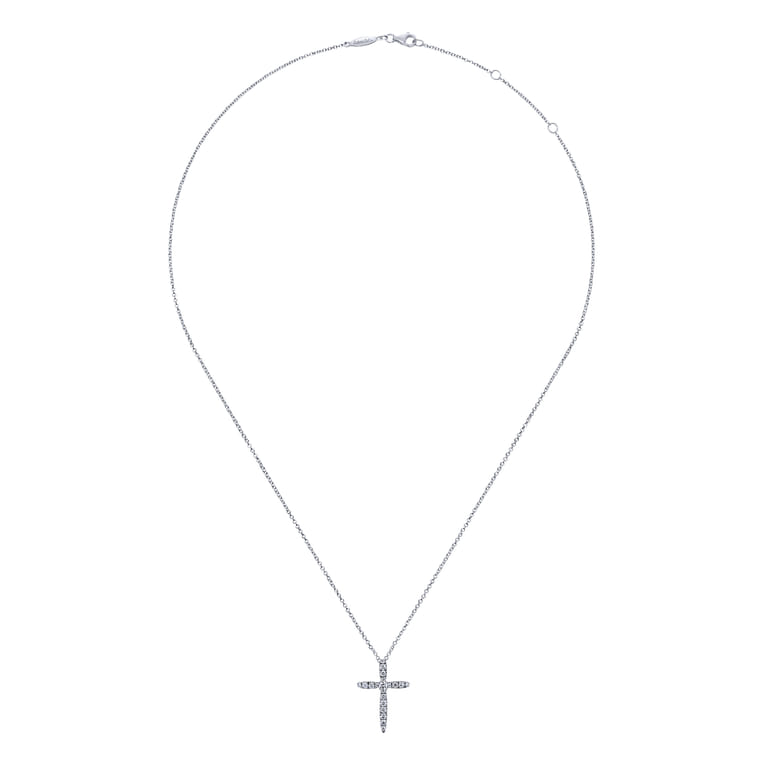 14K White Gold Diamond Cross Pendant Necklace - 0.25 ct - Shot 2