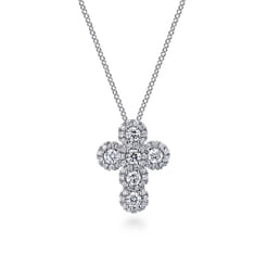 14K White Gold Diamond Cross Pendant Necklace