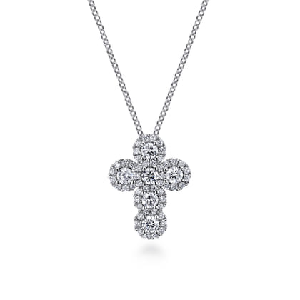 14K White Gold Diamond Cross Pendant Necklace