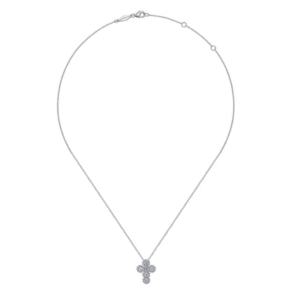 14K White Gold Diamond Cross Pendant Necklace