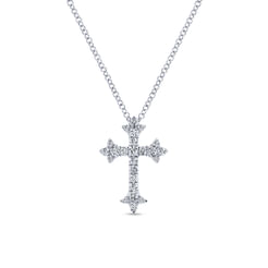 14K White Gold Diamond Cross Pendant Necklace