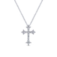 14K White Gold Diamond Cross Pendant Necklace