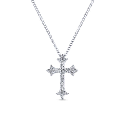 14K White Gold Diamond Cross Pendant Necklace