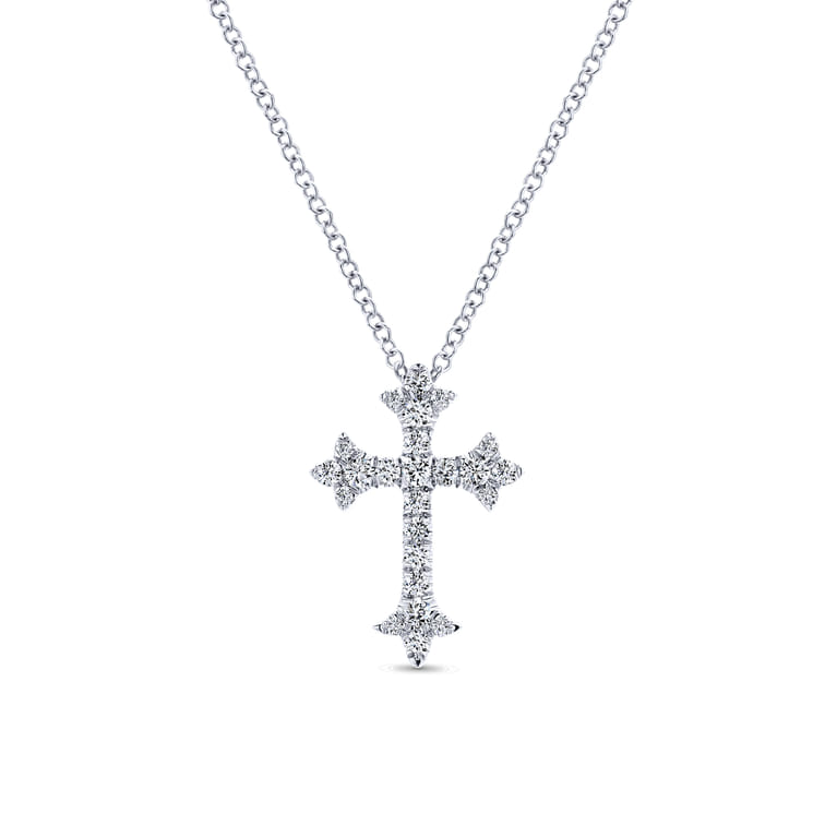 14K White Gold Diamond Cross Pendant Necklace - 0.3 ct - Shot 1