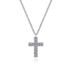 14K White Gold Diamond Cross Pendant Necklace