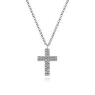 14K White Gold Diamond Cross Pendant Necklace