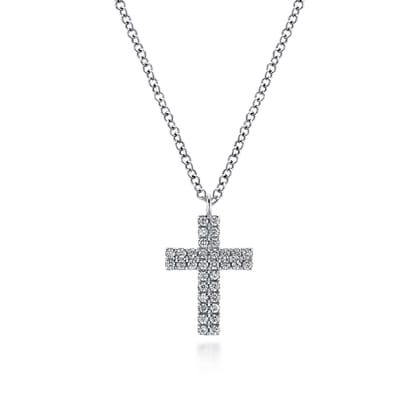 14K White Gold Diamond Cross Pendant Necklace