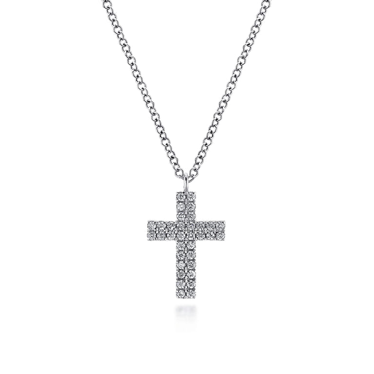 14K White Gold Diamond Cross Pendant Necklace - 0.17 ct - Shot 1