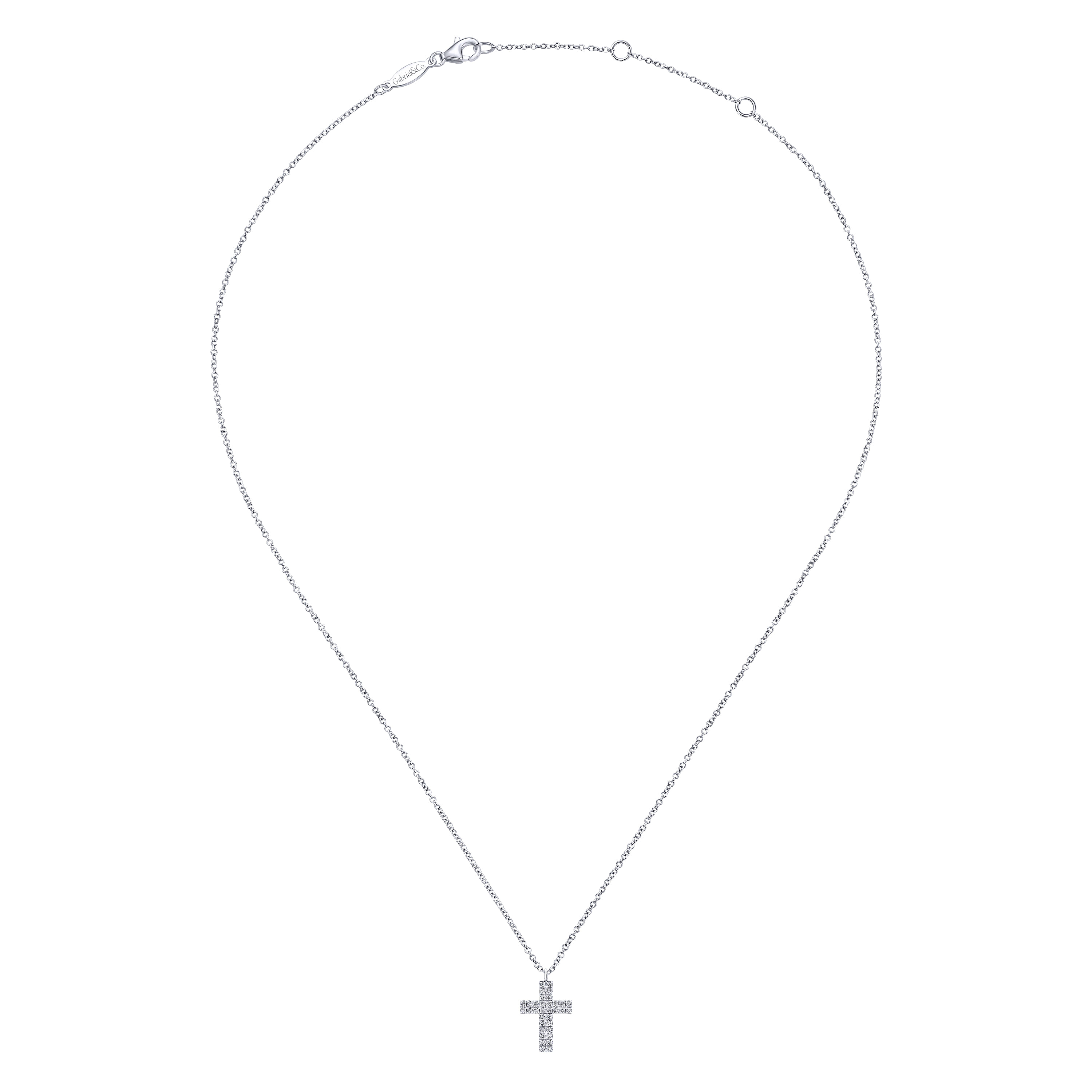 14K White Gold Diamond Cross Pendant Necklace - 0.17 ct - Shot 2