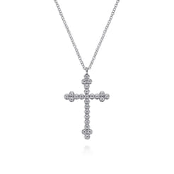 14K White Gold Diamond Cross Pendant Necklace