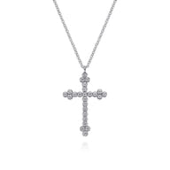 14K White Gold Diamond Cross Pendant Necklace