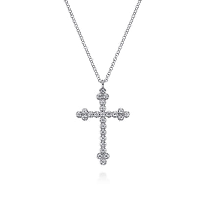 14K White Gold Diamond Cross Pendant Necklace