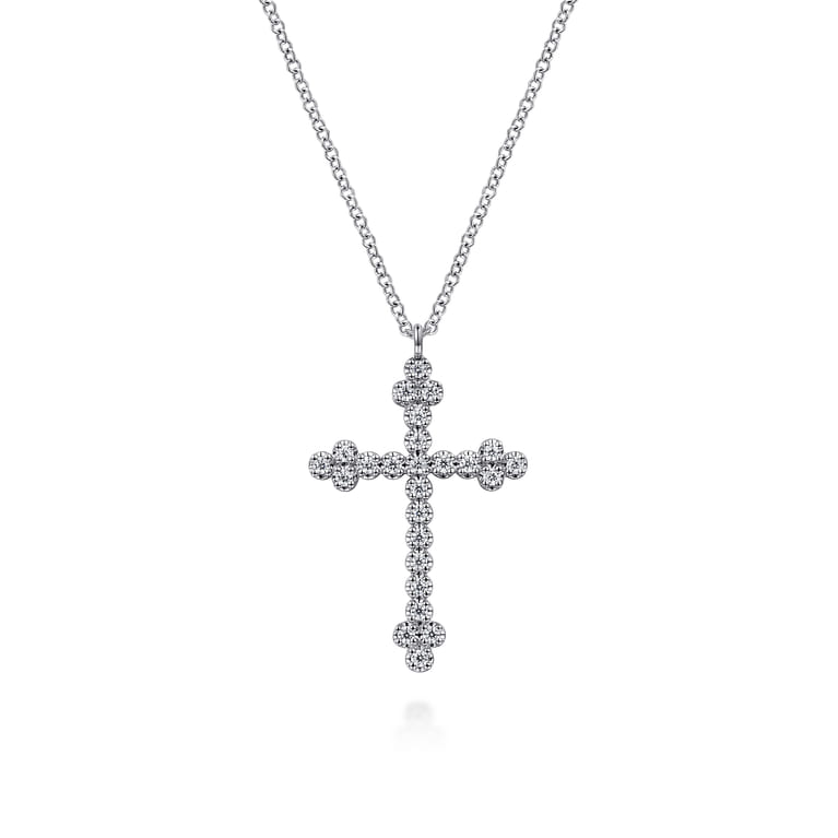 14K White Gold Diamond Cross Pendant Necklace - 0.25 ct - Shot 1