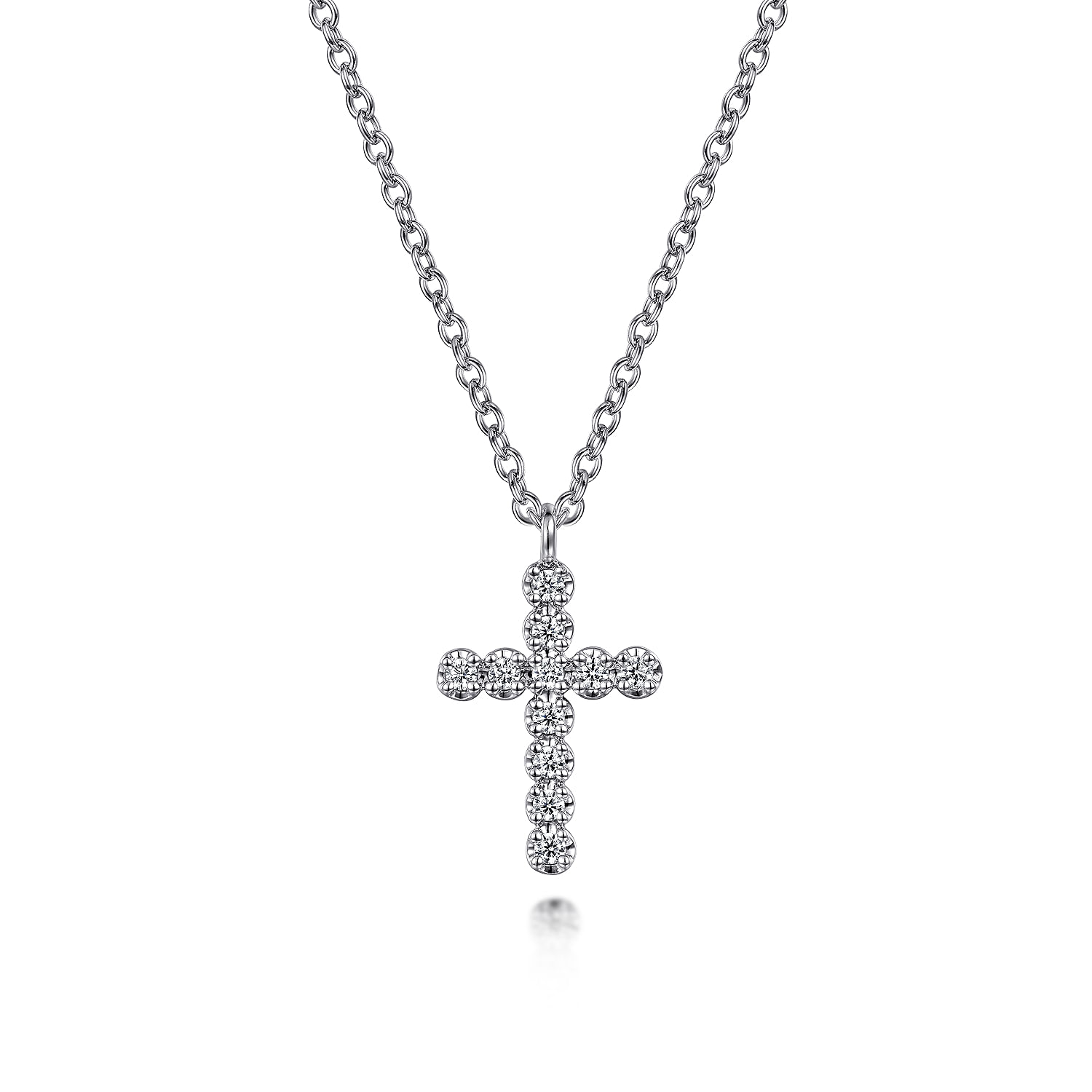 14K White Gold Diamond Cross Pendant Necklace - 0.11 ct - Shot 1
