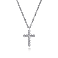 14K White Gold Diamond Cross Pendant Necklace