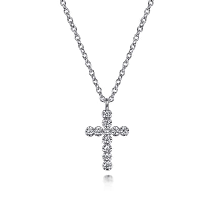 14K White Gold Diamond Cross Pendant Necklace