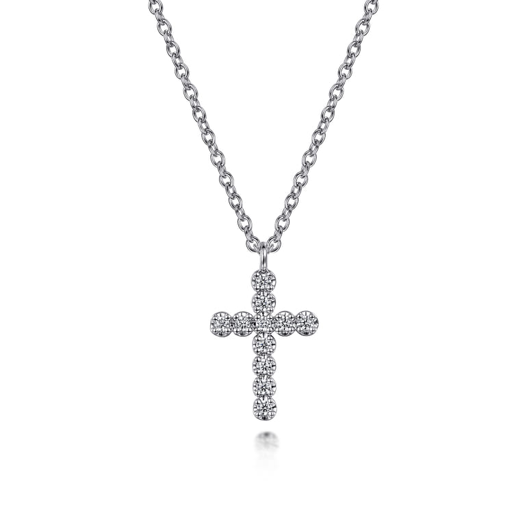 14K White Gold Diamond Cross Pendant Necklace - 0.11 ct - Shot 1