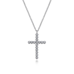 14K White Gold Diamond Cross Pendant Necklace