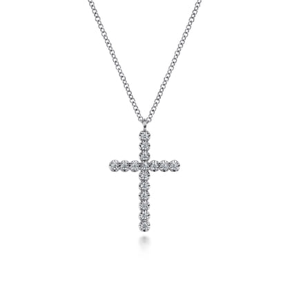 14K White Gold Diamond Cross Pendant Necklace