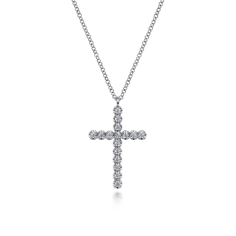14K White Gold Diamond Cross Pendant Necklace - 0.24 ct - Shot 1