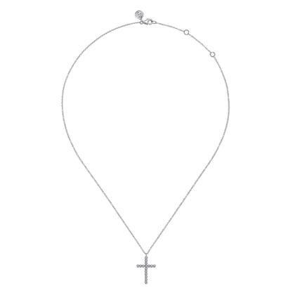 14K White Gold Diamond Cross Pendant Necklace