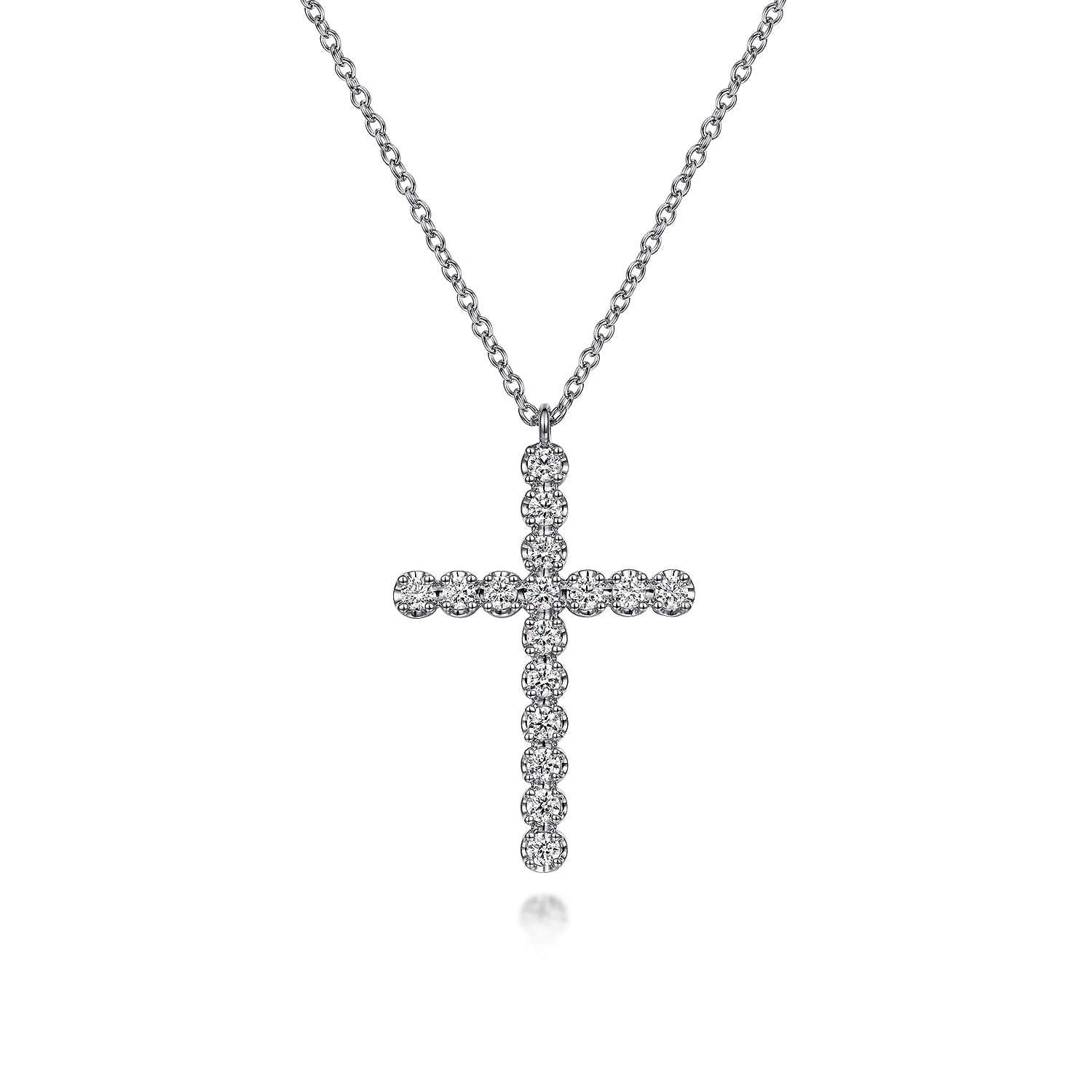 14K White Gold Diamond Cross Pendant Necklace - 0.55 ct - Shot 1