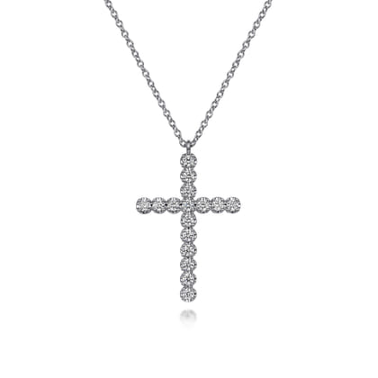 14K White Gold Diamond Cross Pendant Necklace