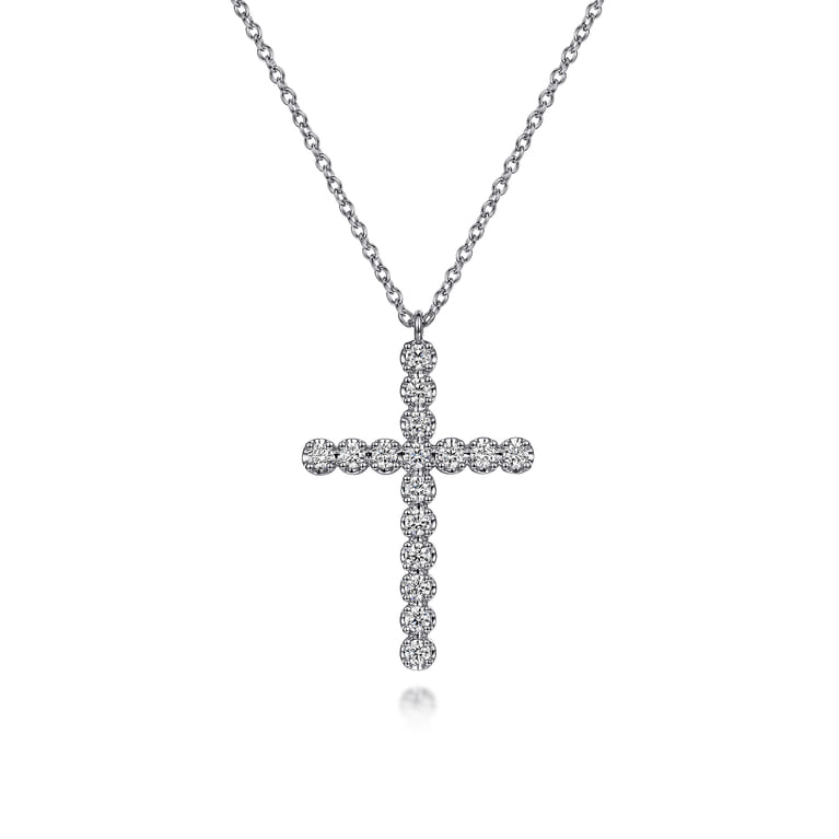 14K White Gold Diamond Cross Pendant Necklace - 0.55 ct - Shot 1
