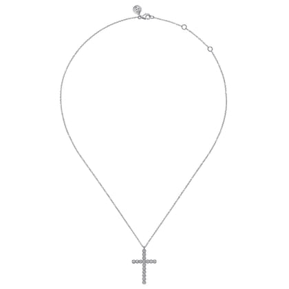 14K White Gold Diamond Cross Pendant Necklace