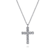 14K White Gold Diamond Cross Pendant Necklace