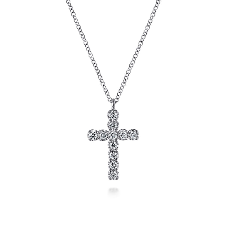 14K White Gold Diamond Cross Pendant Necklace - 0.25 ct - Shot 1