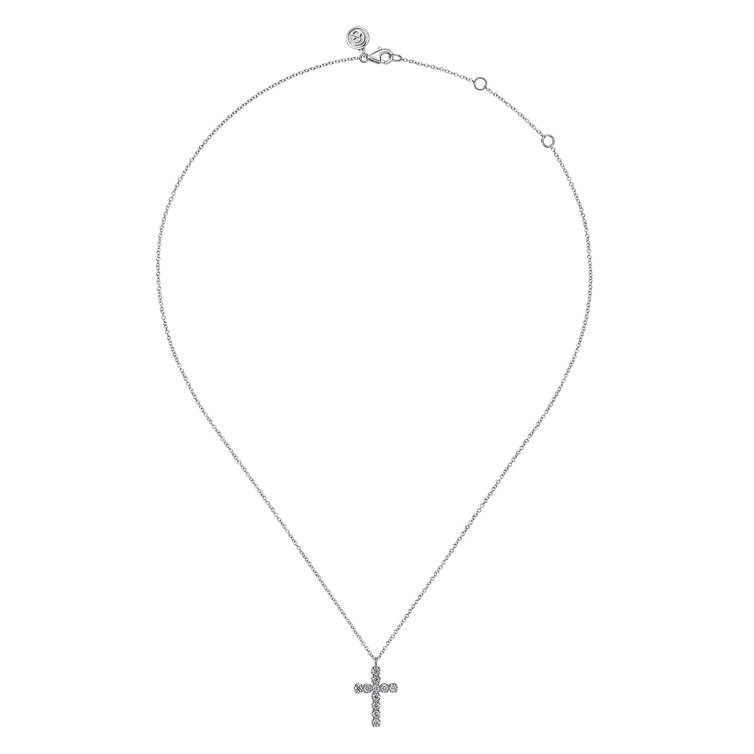 14K White Gold Diamond Cross Pendant Necklace