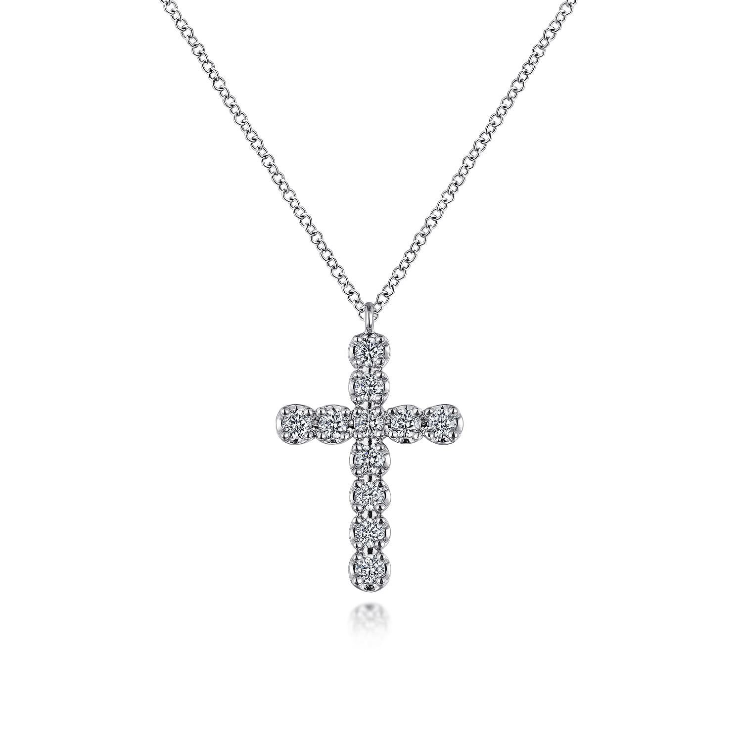 14K White Gold Diamond Cross Pendant Necklace - 0.55 ct - Shot 1