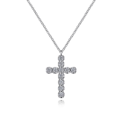 14K White Gold Diamond Cross Pendant Necklace