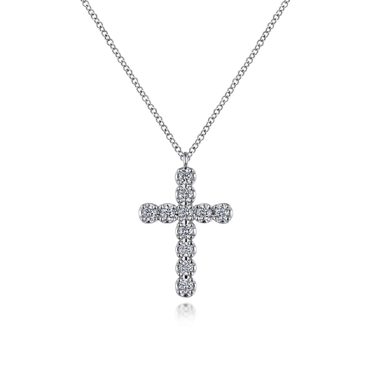 14K White Gold Diamond Cross Pendant Necklace - 0.55 ct - Shot 1