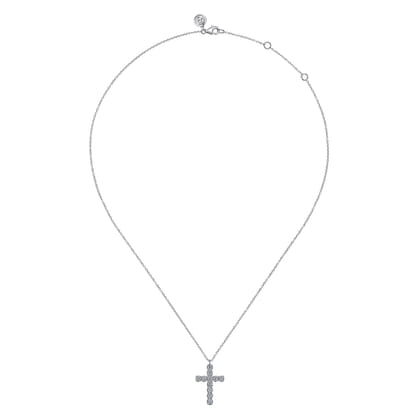 14K White Gold Diamond Cross Pendant Necklace