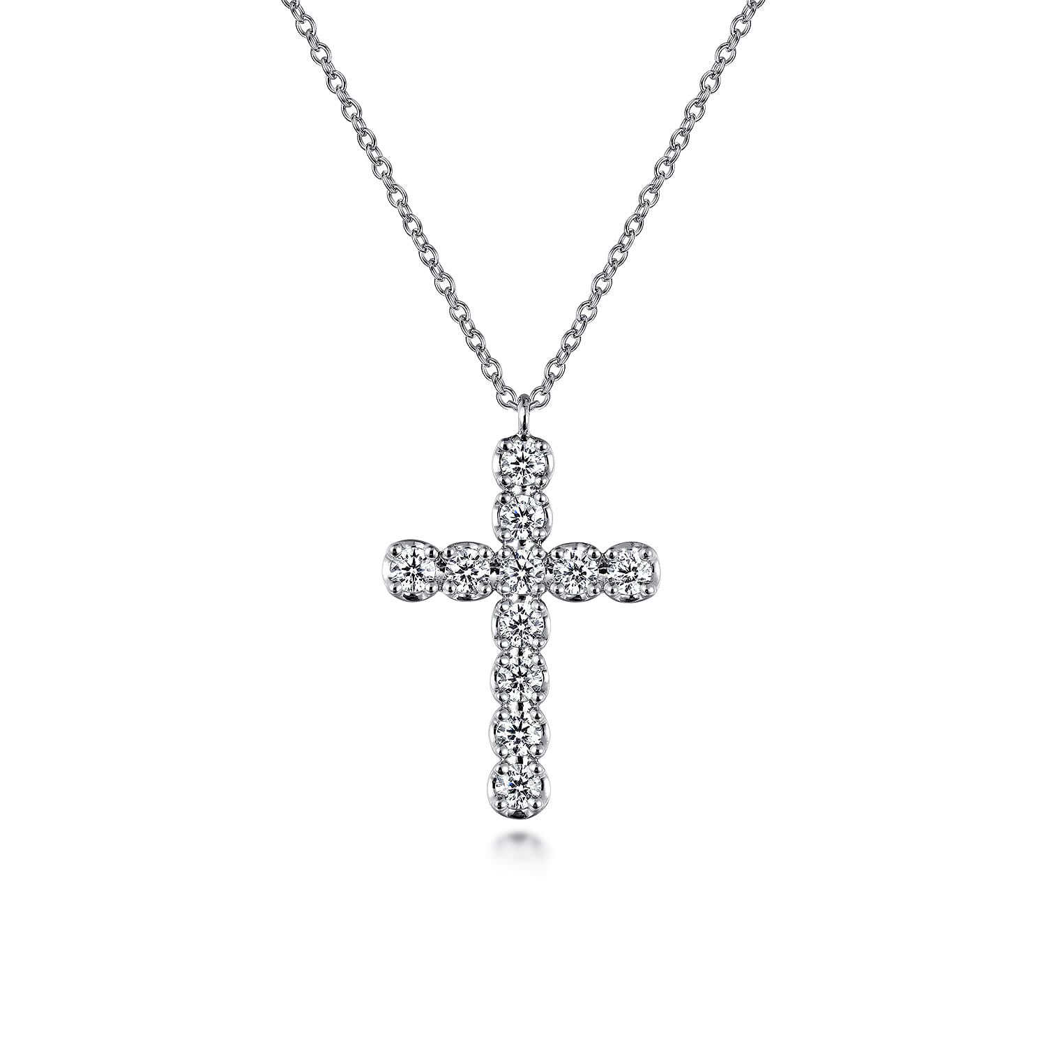 14K White Gold Diamond Cross Pendant Necklace - 0.8 ct - Shot 1