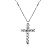 14K White Gold Diamond Cross Pendant Necklace