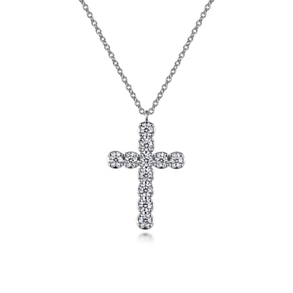 14K White Gold Diamond Cross Pendant Necklace
